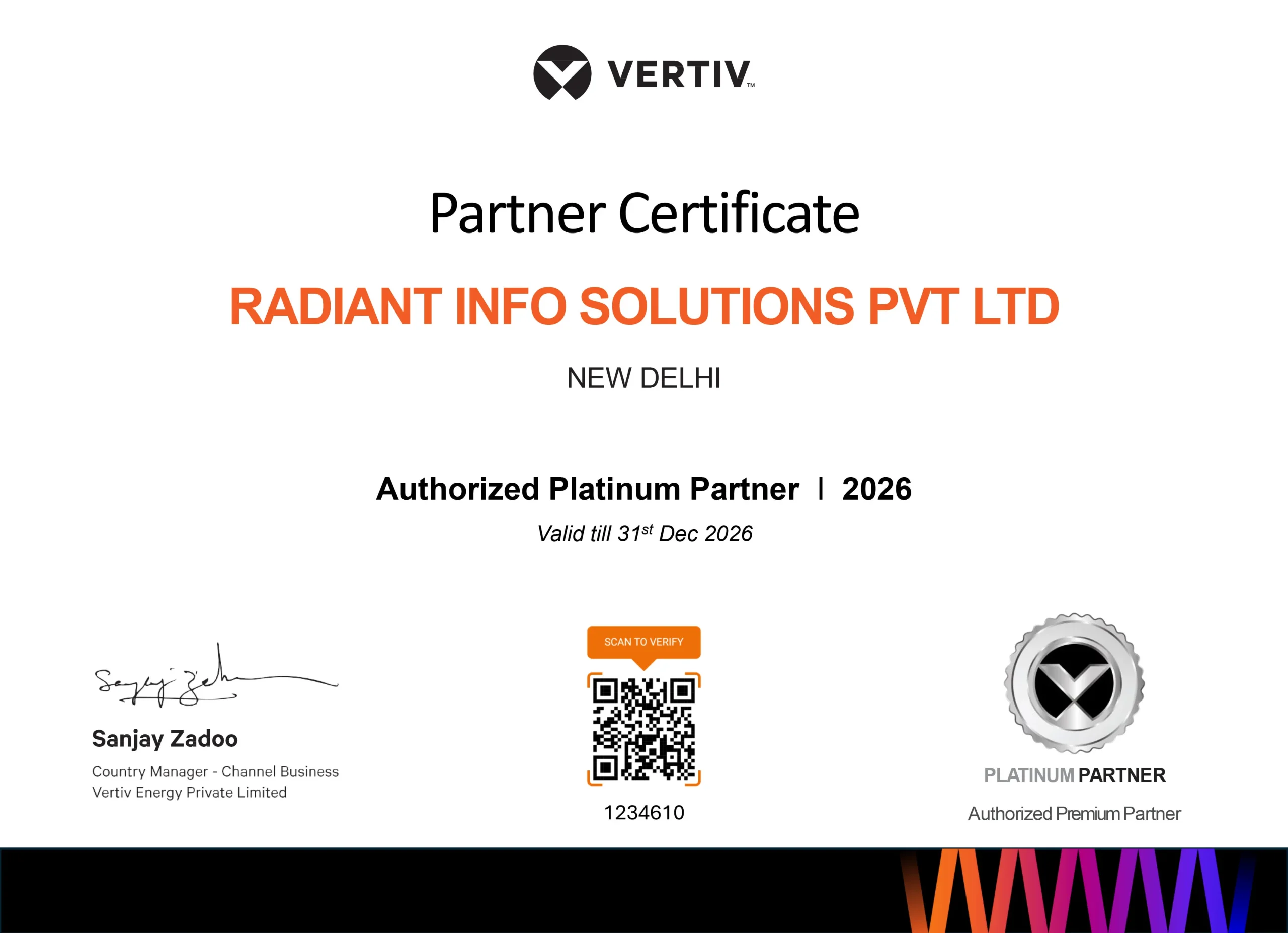 Vertiv Certificate