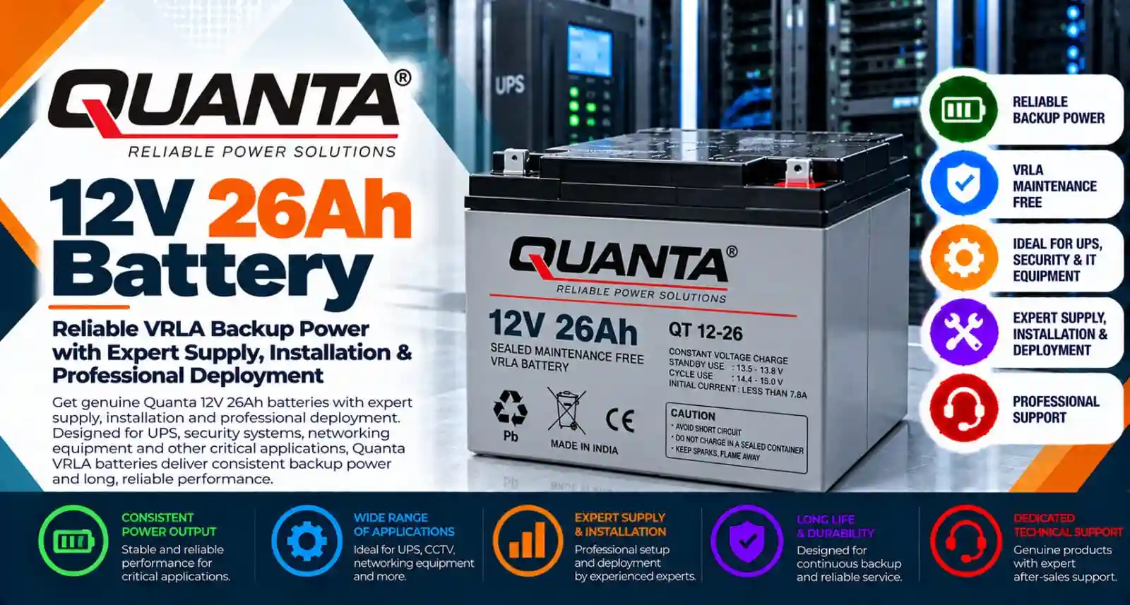 Quanta-12V-26Ah-Battery Quanta 12V 26Ah Battery